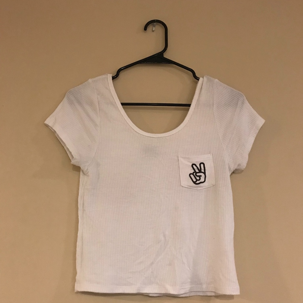 Peace Sign Pocket Detail T-Shirt